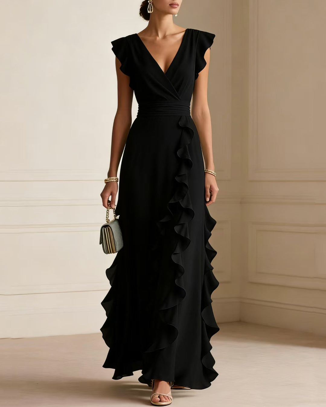 Elegant Ruffle Wrap Maxi Dress