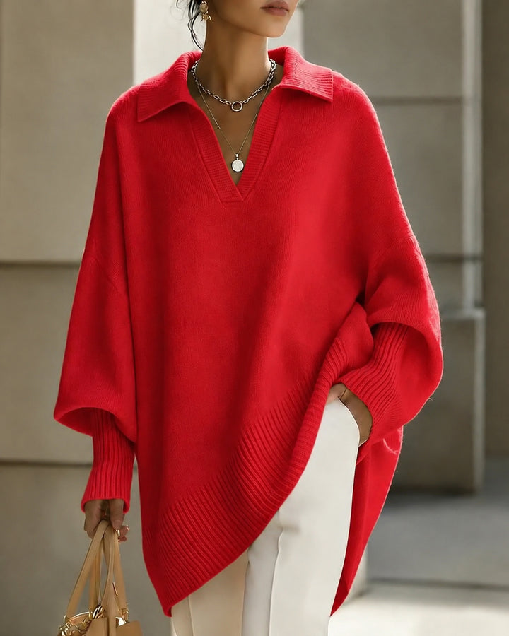 Lapel Pullover Loose Knit Sweater