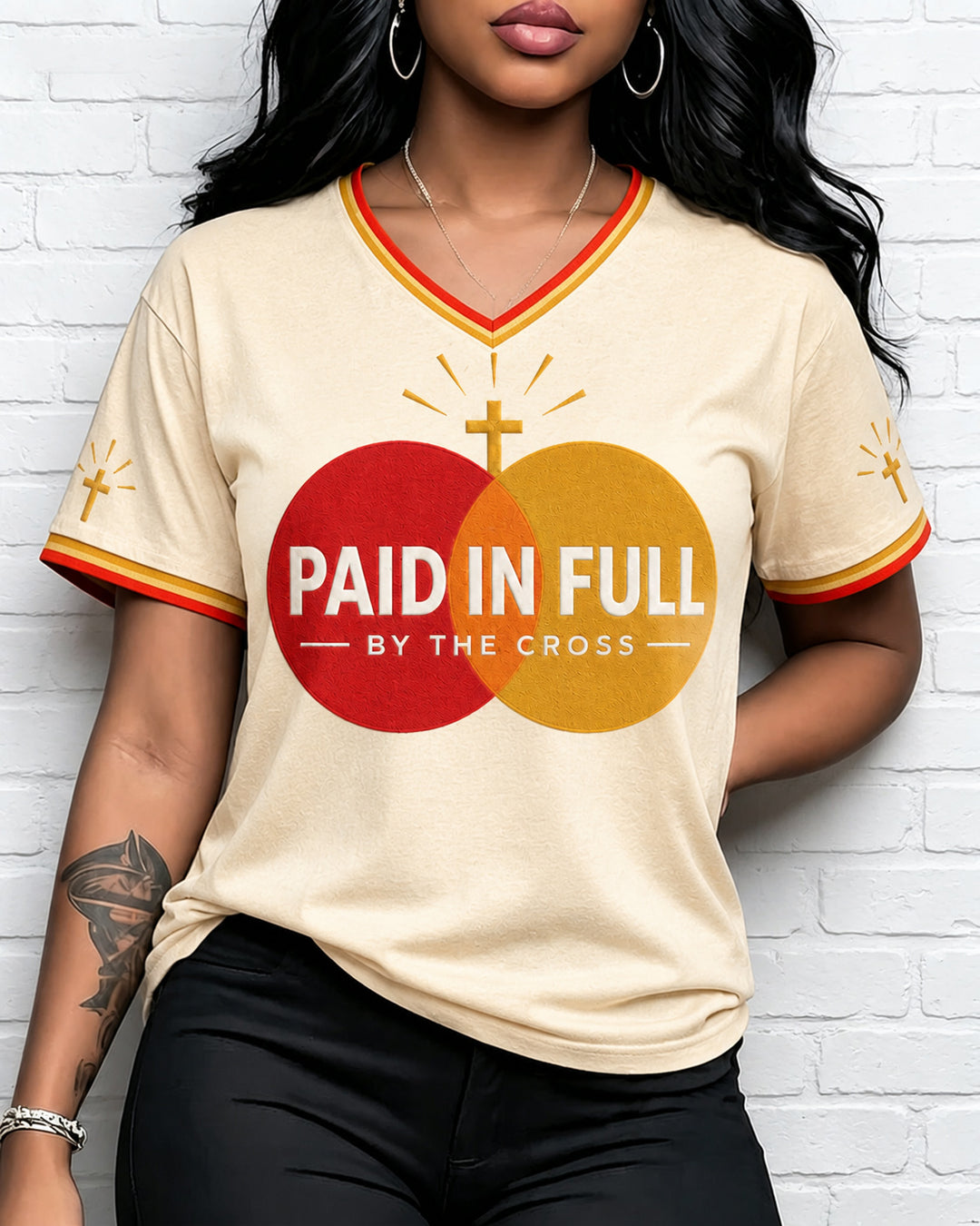 Women's Funny Christian Jesus Print V-neck Short Sleeve Tshirt