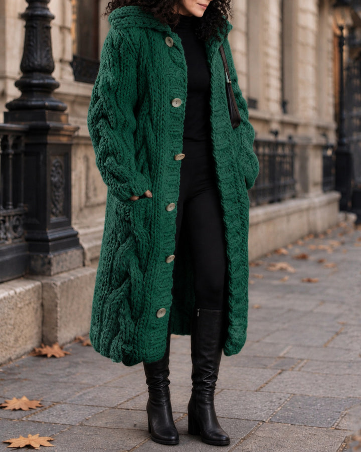 Women's Chunky Cable Knit Oversized Long Sleeve Button Down Cardigan