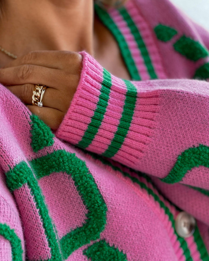 Women's V Neck Geometric Pattern Knit Cardigan