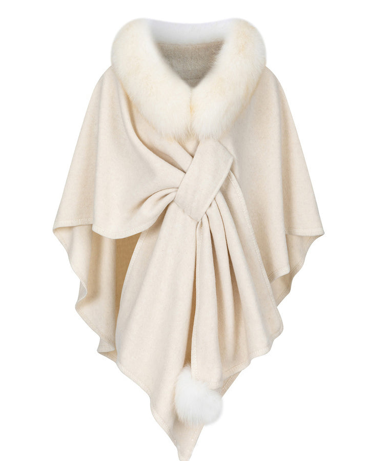 Women's Faux Fur Collar Wool Blend Poncho Cape