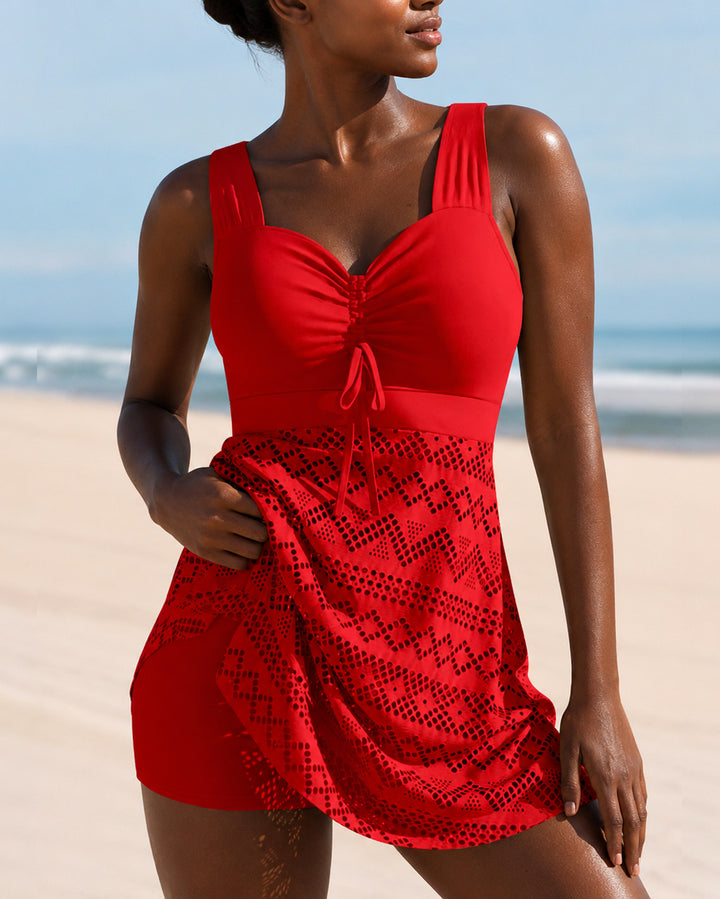 Two-piece Swimsuit with Openwork Floral Patchwork