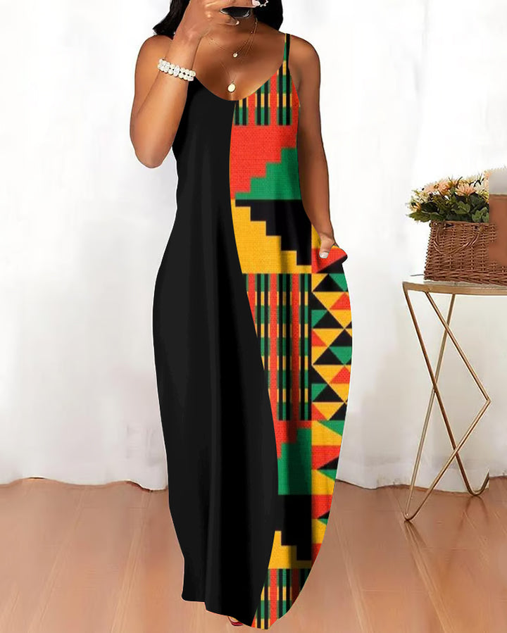 Sling Black History Month Ankara Print Pocket Maxi Dress