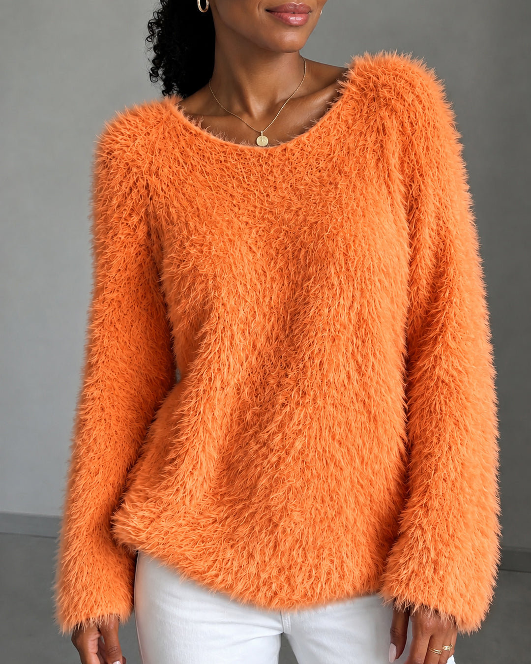 Women's Fuzzy Fluffy Oversized Long Sleeve Knit Sweater