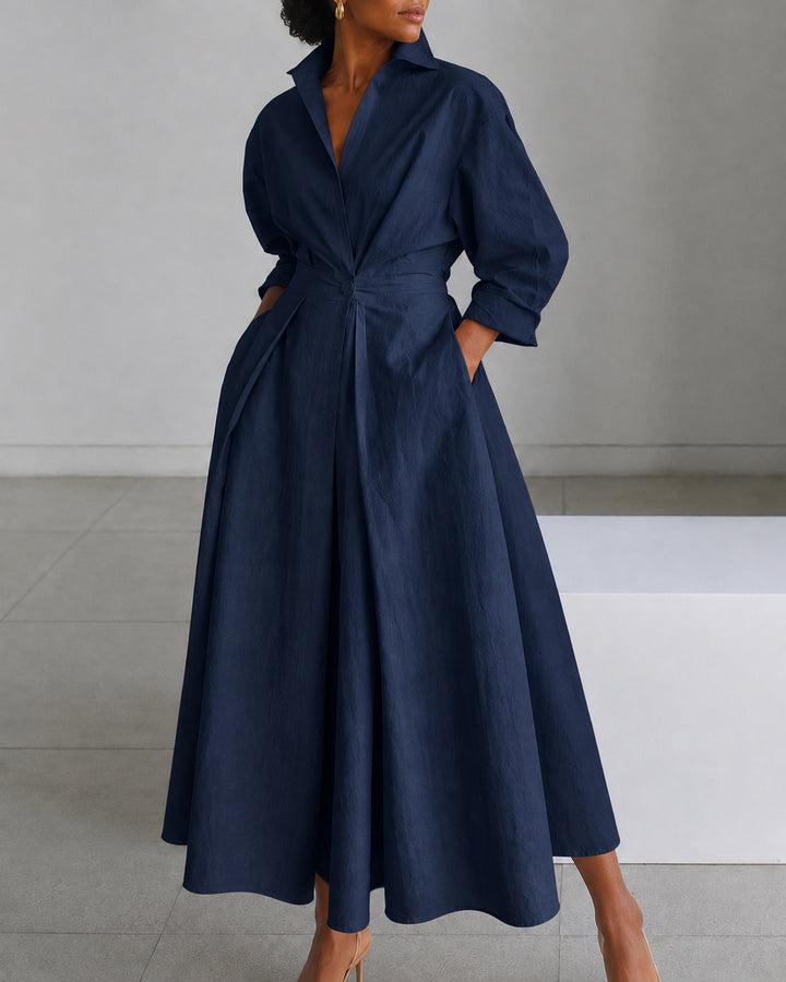 Women's Modest  Long Sleeve Pocket-Equipped Midi Dress