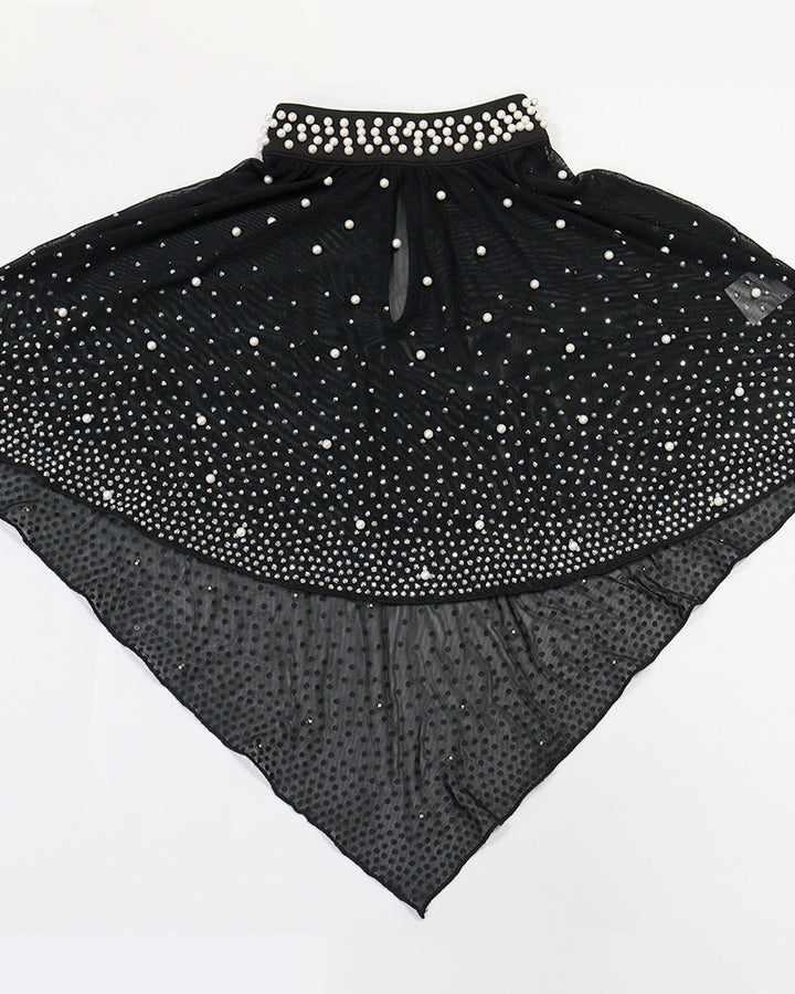 Rhinestone Beaded Sheer Cape Mock Neck Bodycon Formal Party Dress