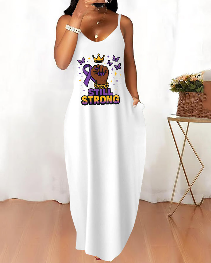 Still Strong Print Pocket Maxi Dress