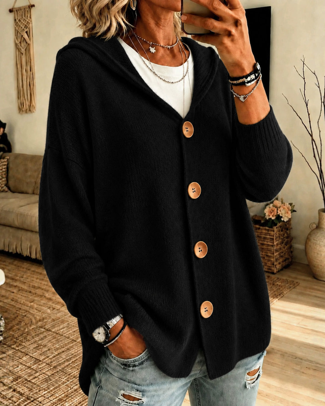 Long-sleeved Knitted Hooded Cardigan Hoodie