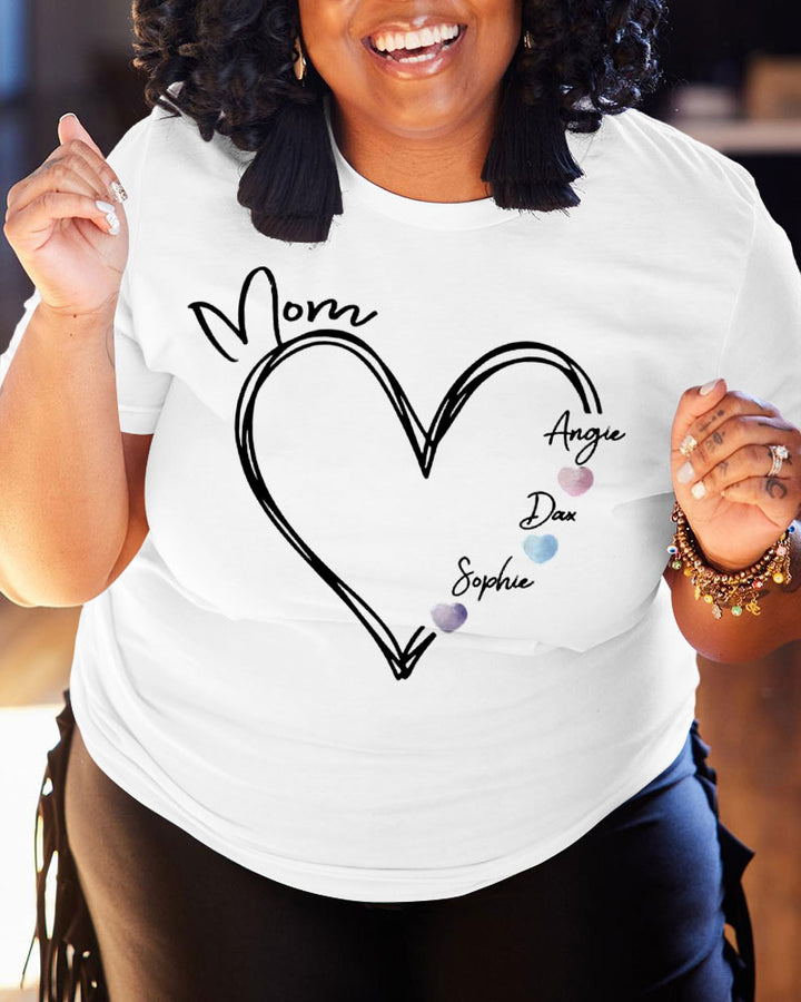 100% Cotton Women's Crewneck Mama Heart Short Sleeve Tshirt-Gift for Mom, Mother's Day Gift