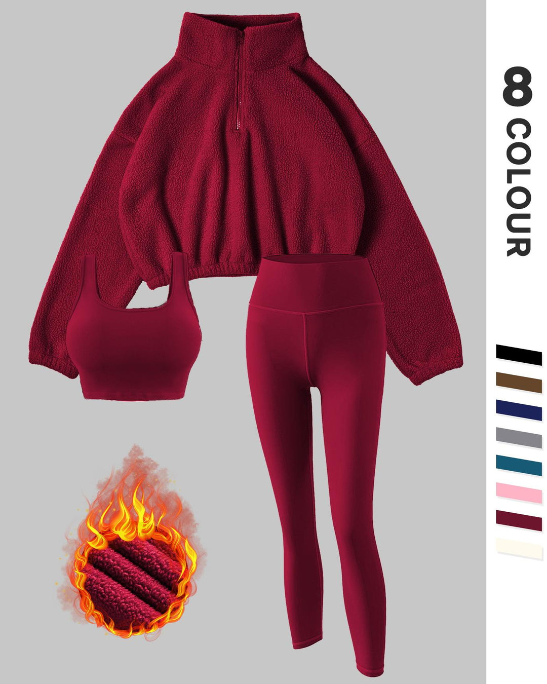Women's Fleece-Lined Tracksuit Set, Cozy 3-Piece Outfits For Gym,Athleisure Wear Set