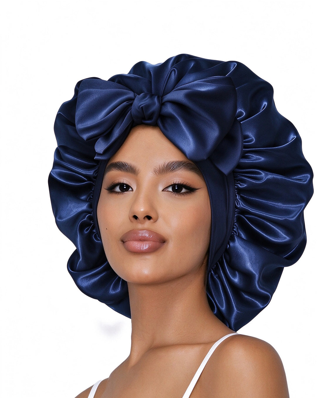 Women's Double Layer Satin Sleeping Bonnet, Adjustable Elastic Spandex Band with Tie Closure