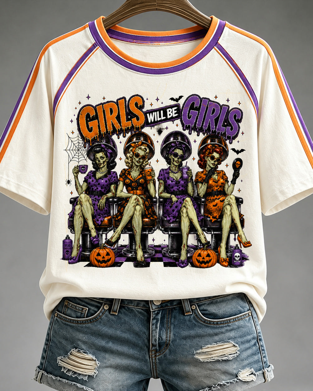Girls Will Be Girls Halloween Print Crew Neck Short Sleeve Tshirt