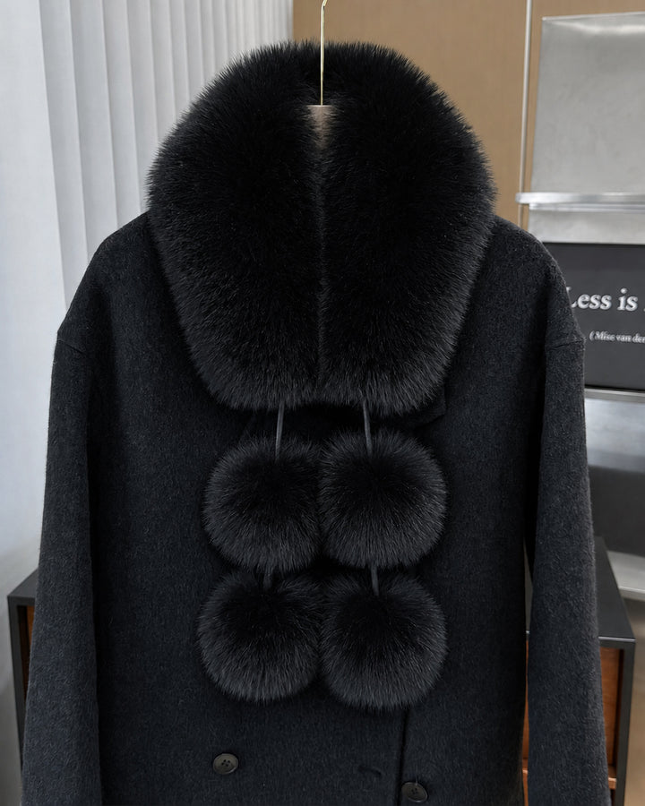 Women's Faux Fur Collar Scarf with Pom Poms