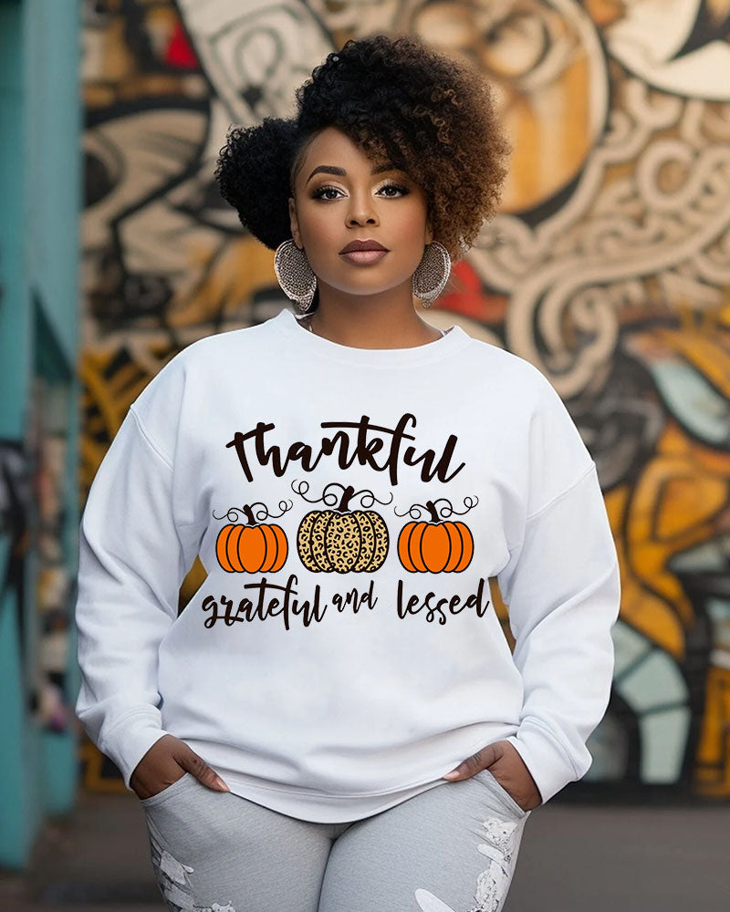 Thankful Grateful And Blessed Pumpkin Crewneck Long Sleeve Sweatshirt