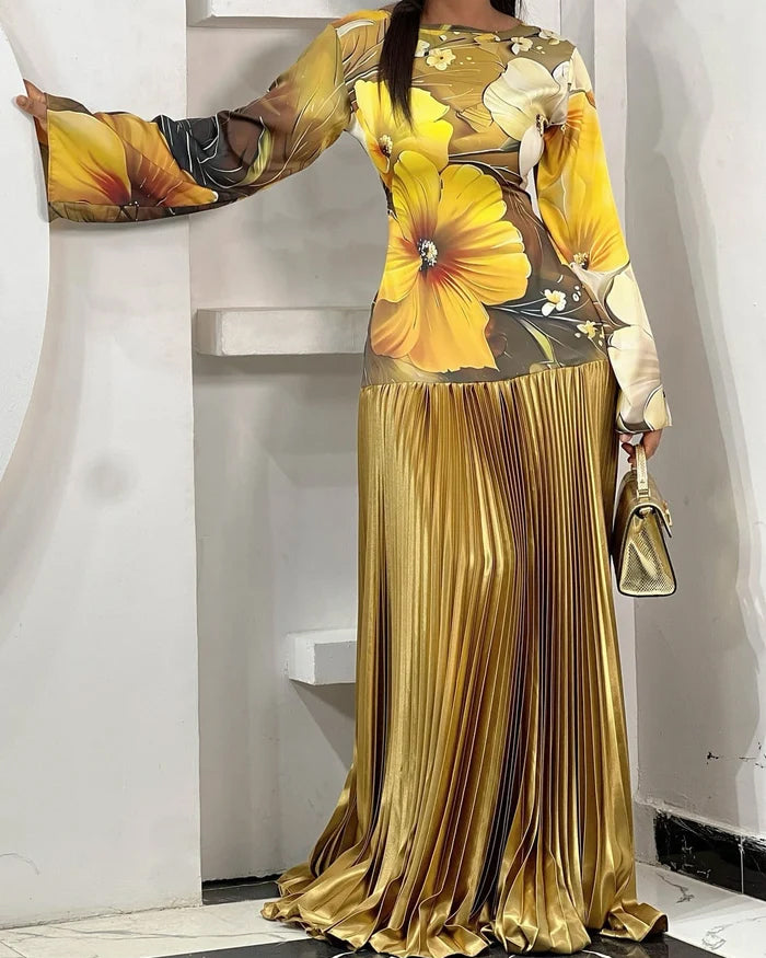 Satin Pleated Maxi Dress Statement Pleated Gown