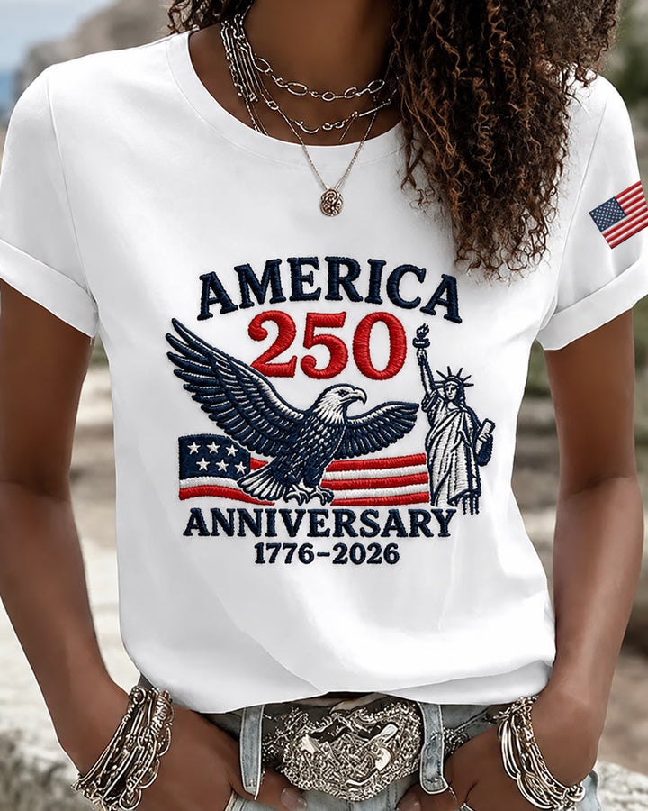 100% Cotton America 250 Years of Liberty Crew Neck Short Sleeve Tshirt