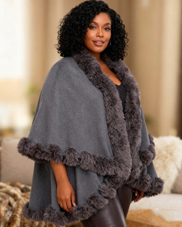 Autumn And Winter Rex Rabbit Fur Collar Double Cashmere Cape Shawl