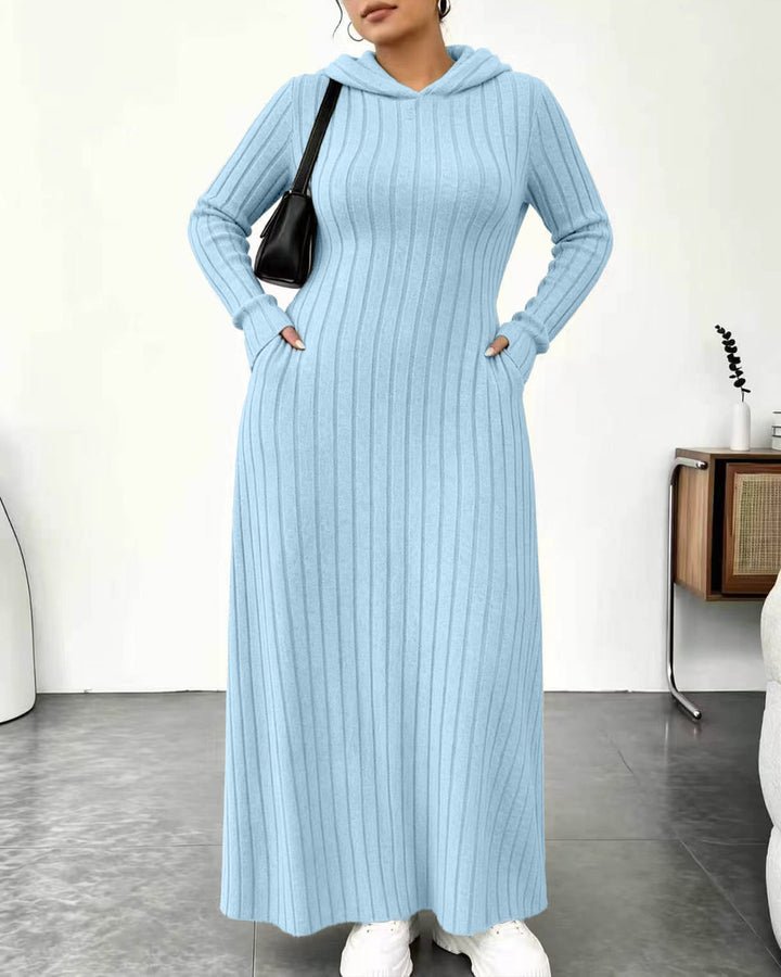 Plus Size Ribbed Hooded Pockets Maxi Dress