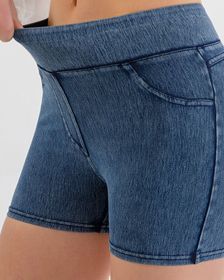 Women's High Waist Stretch Hip Yoga Denim Shorts