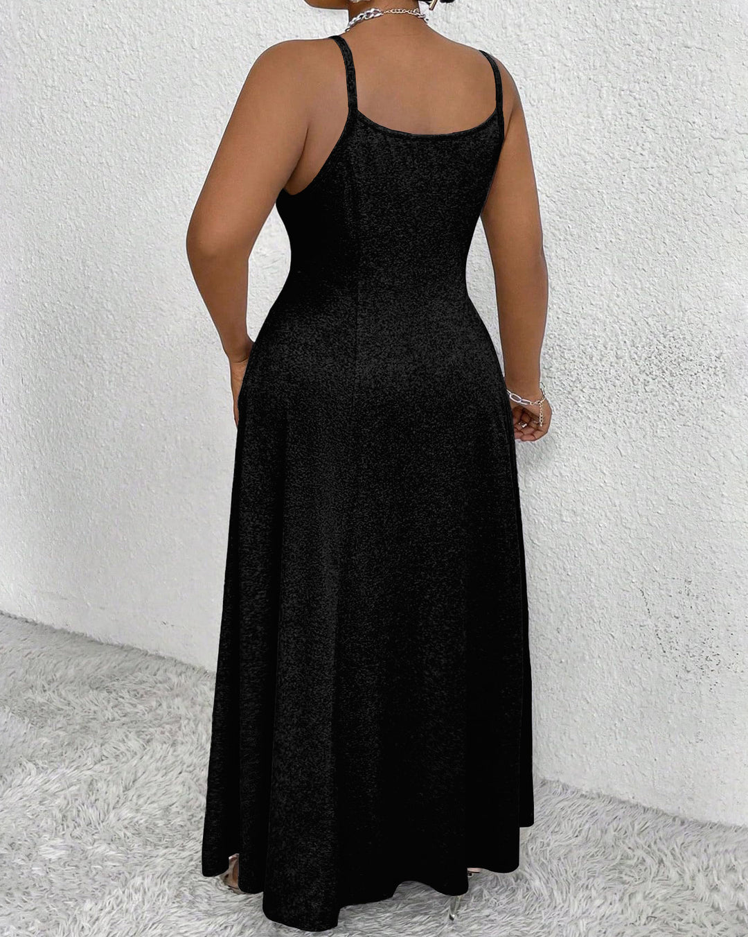Afro messy bun Juneteenth Print Suspenders Maxi Dress
