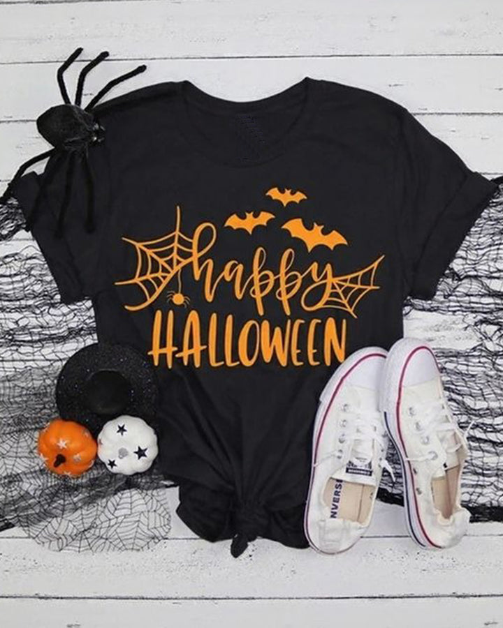 Happy Halloween Crew Neck Casual Short-Sleeved T-Shirt