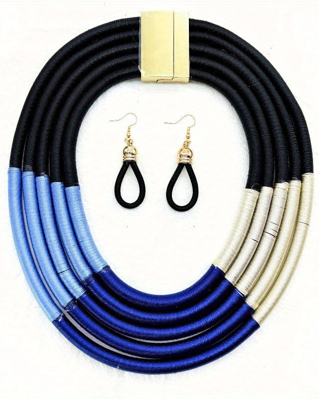 New Style Jewelry Set African Style Exaggerated Fashion Multi-layer Color Cotton Woven Necklace Collar Women's Accessories
