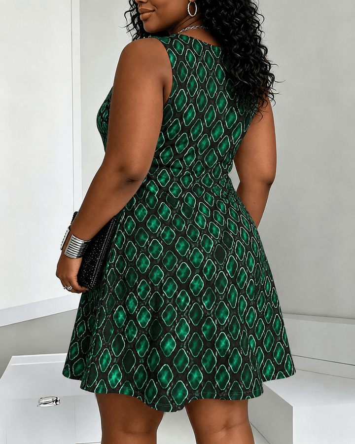 African Queen Portrait Round Neck Sleeveless Mini Casual Dress