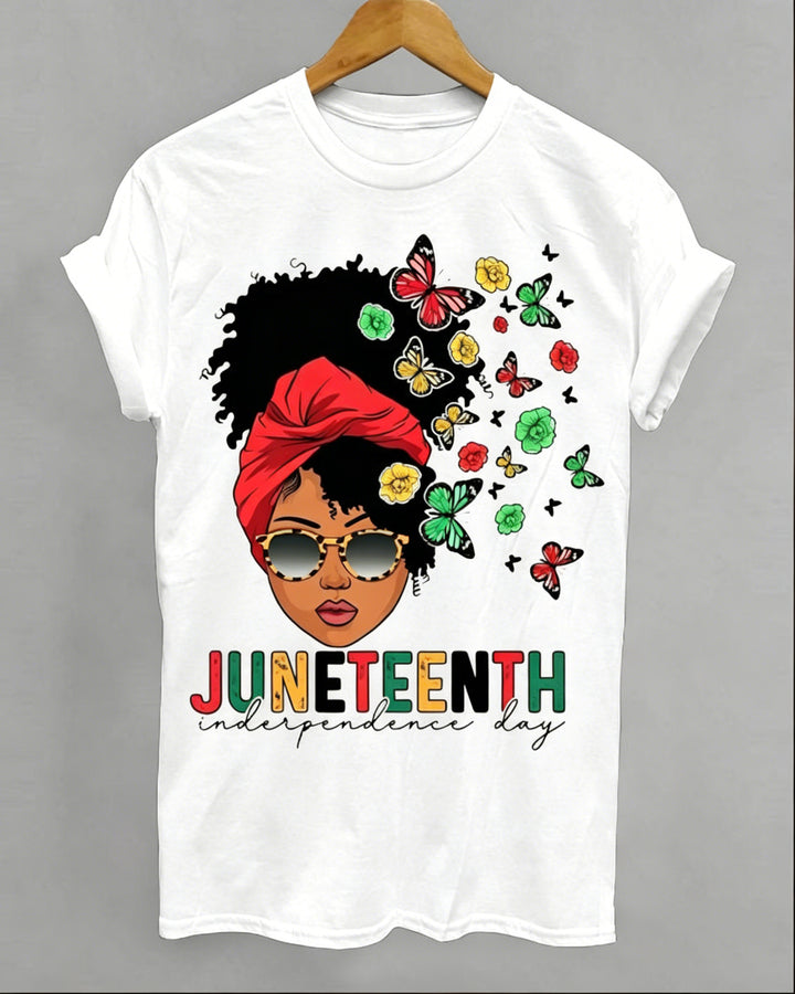 June Day Personalized Cartoon Girl Color Block Print Women's Round Neck T-Shirt