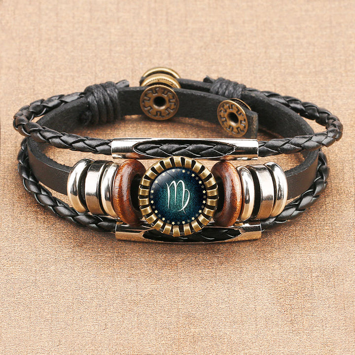 Twelve Constellations Time Gem Cowhide Bracelet