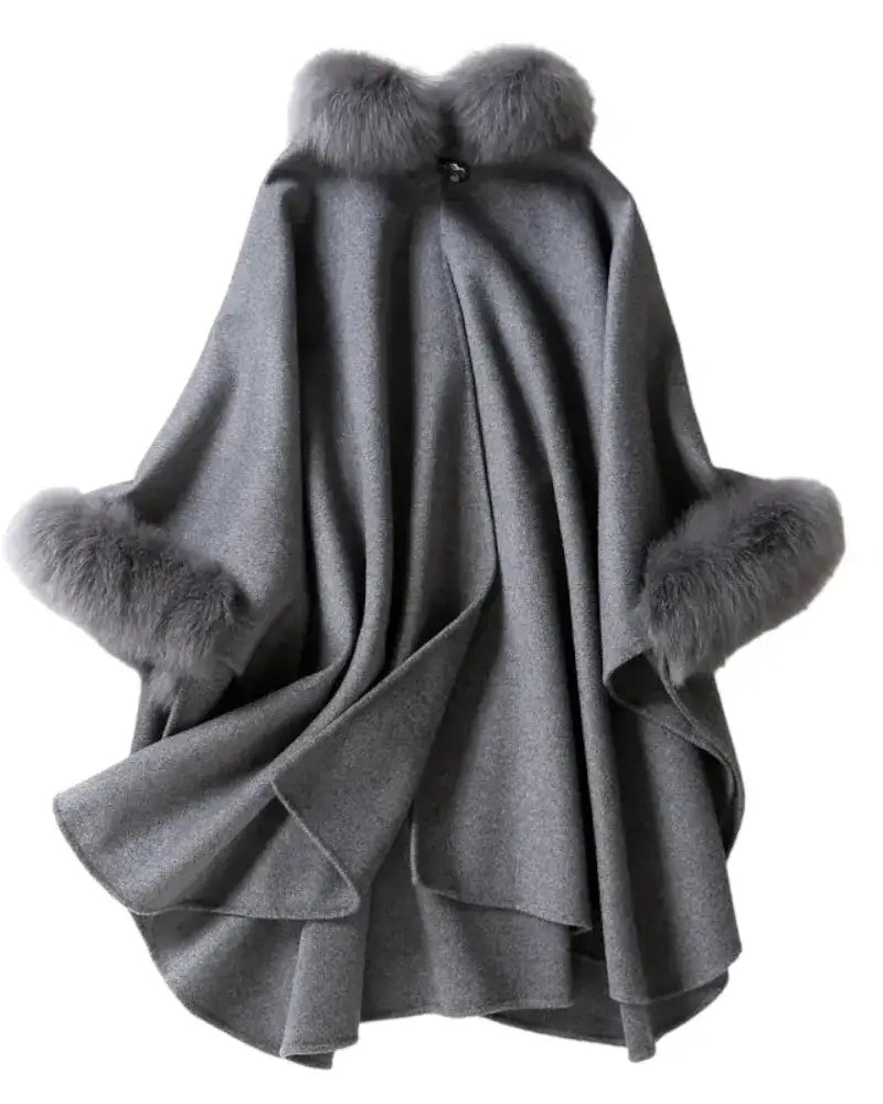 Autumn-Winter Hepburn-Style Wool Cape Coat (Rabbit Fur Collar) | Perfect for Self & Gift for BFF/Sister/Family