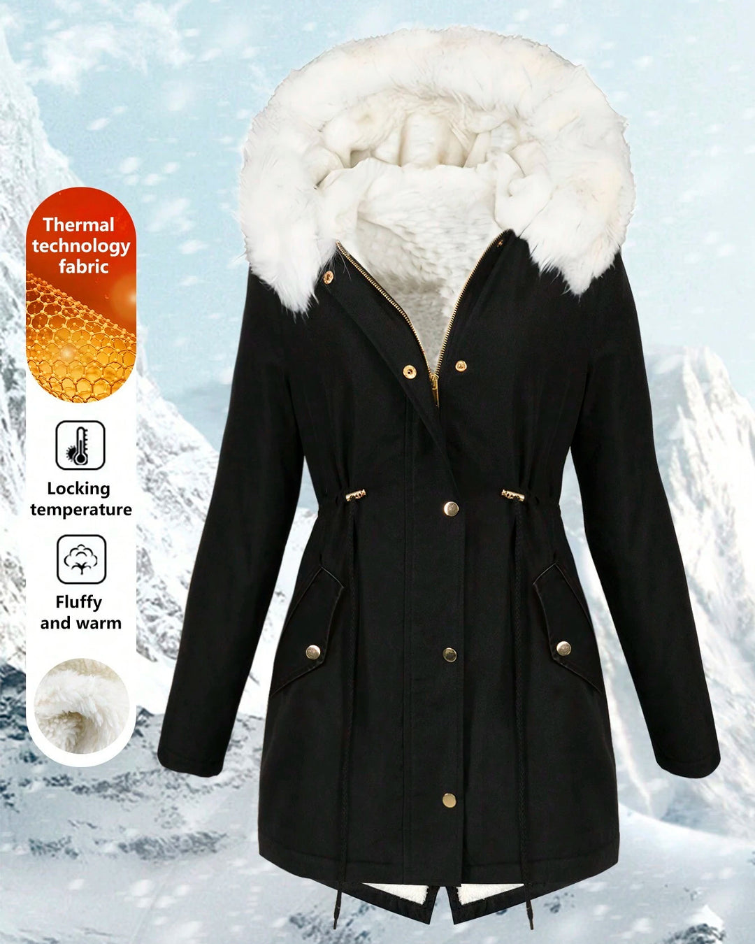 Jacket With Waist And Fluffy Collar Pocket Women's Jacket