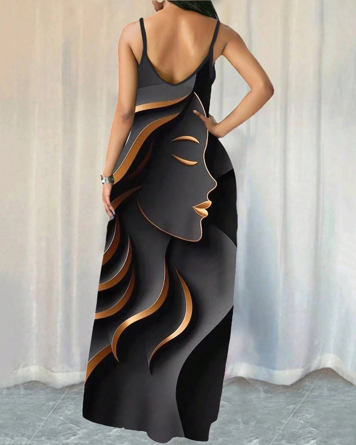 Sling African Abstract Art Pocket Maxi Dress