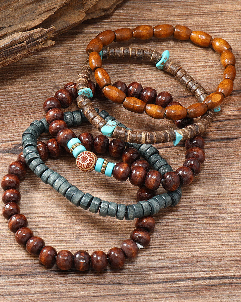 Simple Gravel Pattern Wooden Bead Bracelet