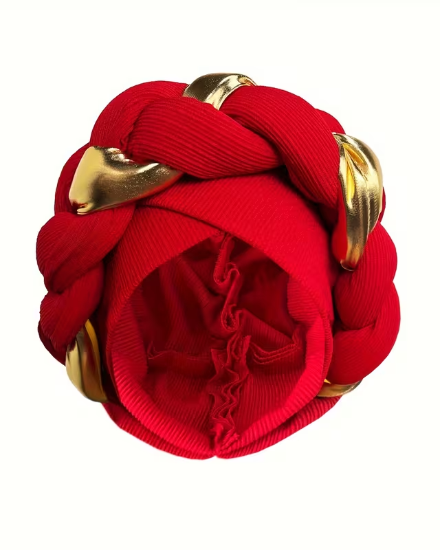 Elegant Pre-Tied Boho Turban Cap with Golden Accents