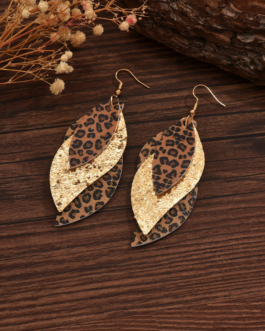 Retro 3-Layer Leopard Sequined Multi-Layer Ear Studs