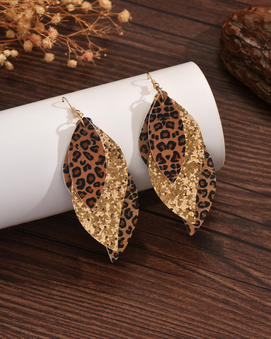 Retro 3-Layer Leopard Sequined Multi-Layer Ear Studs