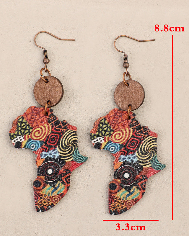 1 Pair of New Vintage-style Creative Map Print Pattern Wooden Bohemian Earrings