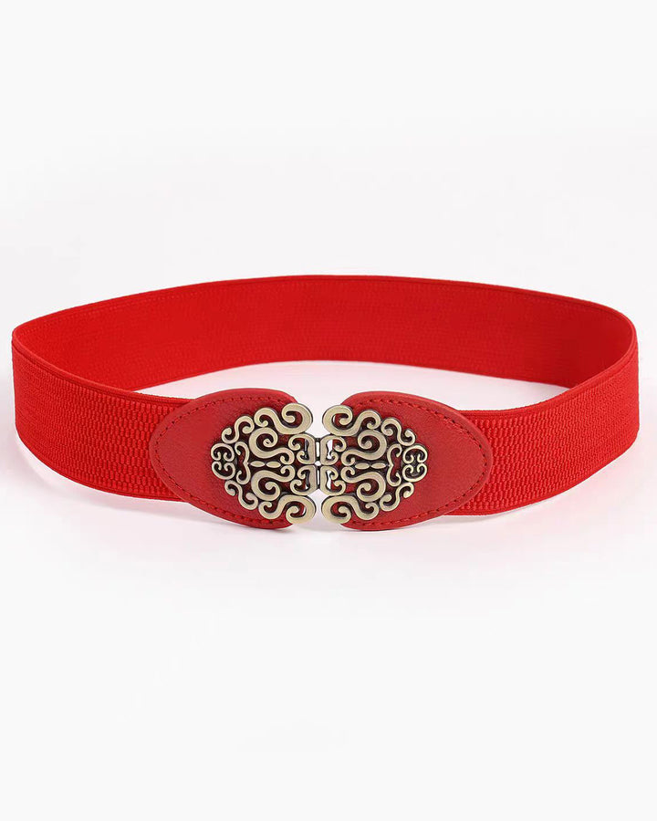Vintage Floral Buckle Wide Elastic Waist Belt
