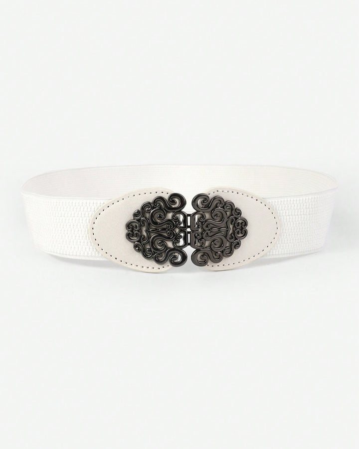 Vintage Floral Buckle Wide Elastic Waist Belt