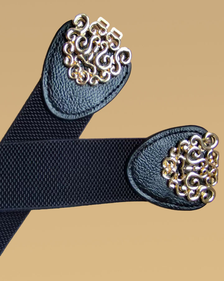 Vintage Floral Buckle Wide Elastic Waist Belt