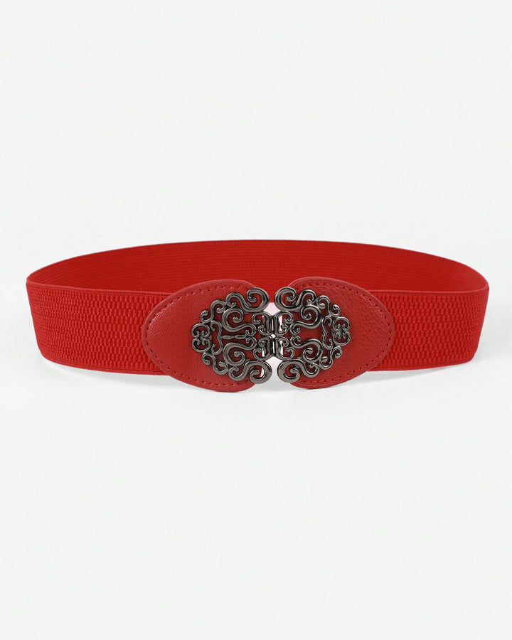 Vintage Floral Buckle Wide Elastic Waist Belt