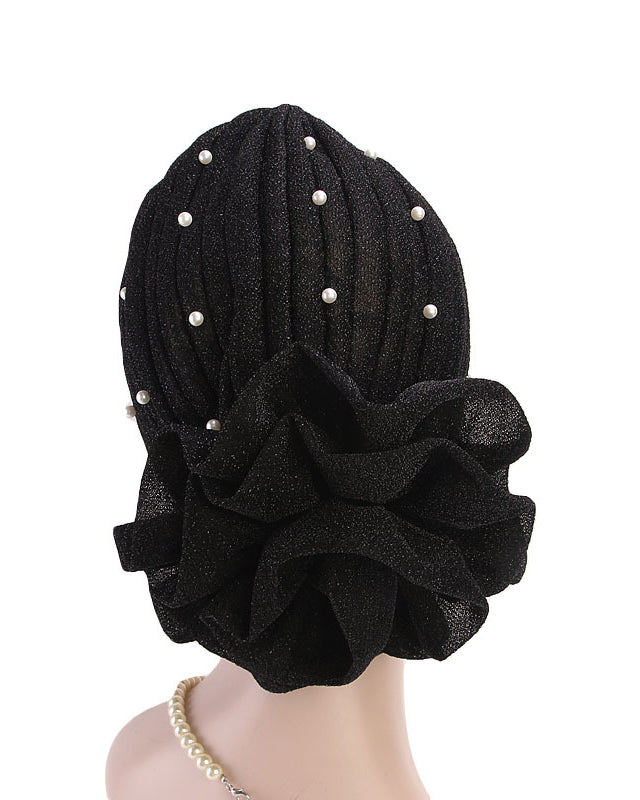 Pearl Pre Tied Flower Turban Hat Stylish Shimmering