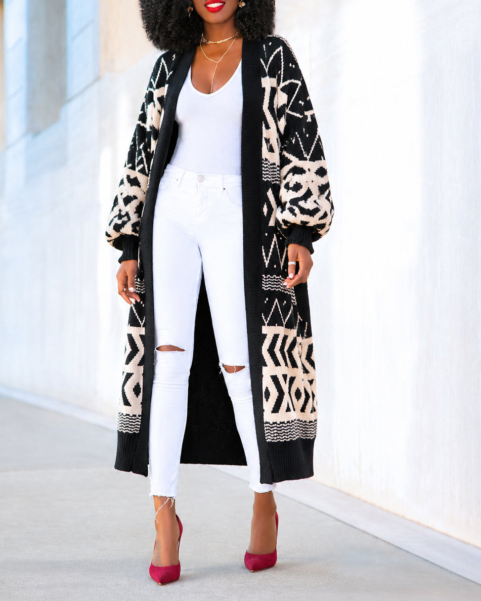 Women's Long Geometric Pattern Knit Cardigan