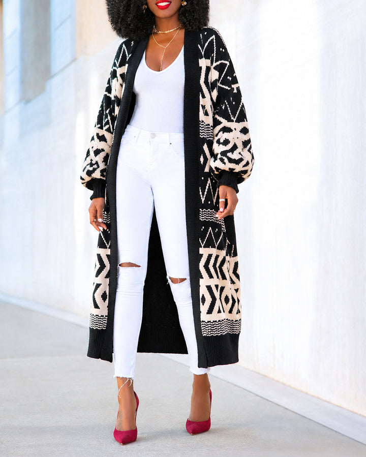 Women's Long Geometric Pattern Knit Cardigan