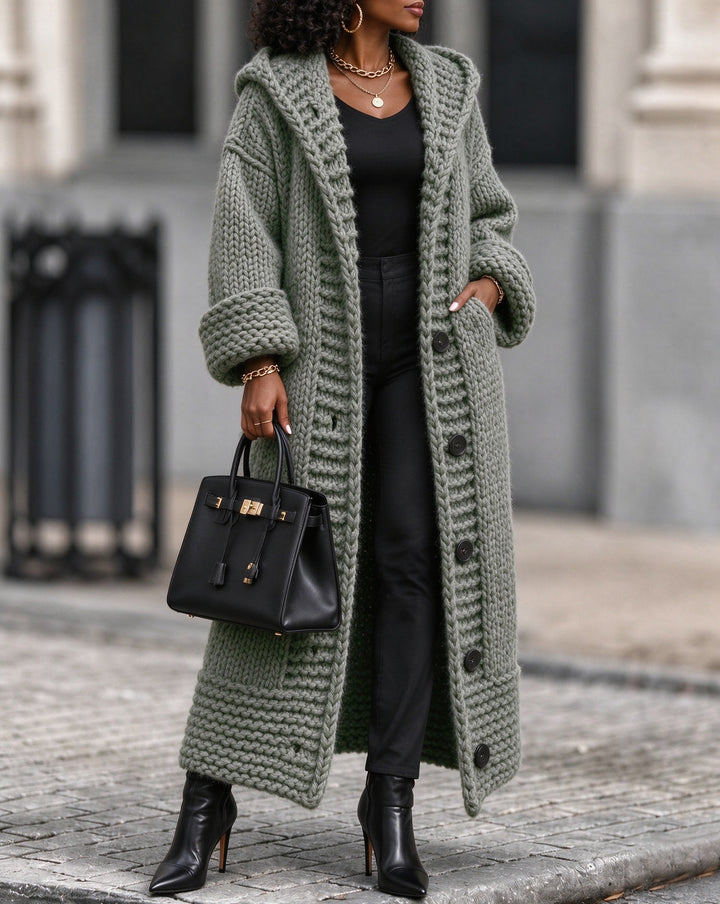Women’s Chunky Knit Hooded Long Cardigan Sweater