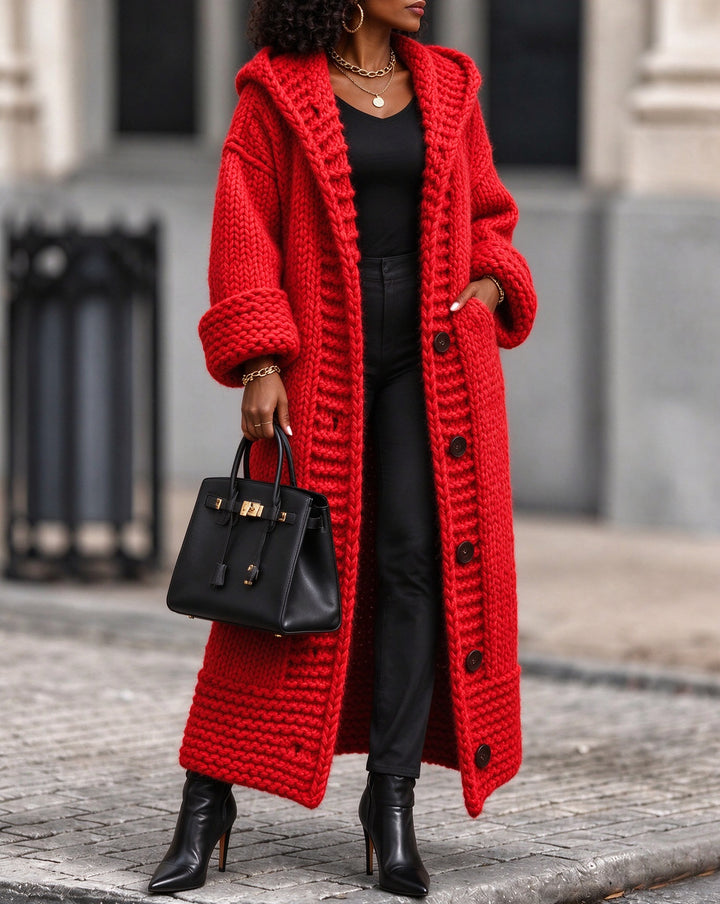 Women’s Chunky Knit Hooded Long Cardigan Sweater