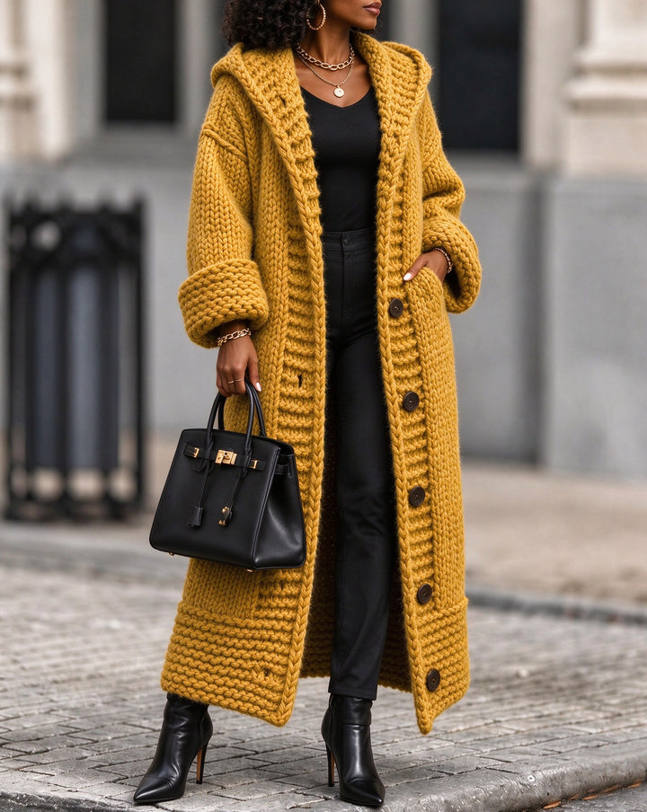 Women’s Chunky Knit Hooded Long Cardigan Sweater