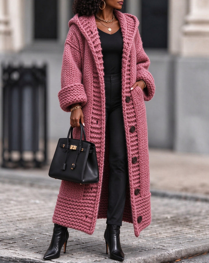 Women’s Chunky Knit Hooded Long Cardigan Sweater