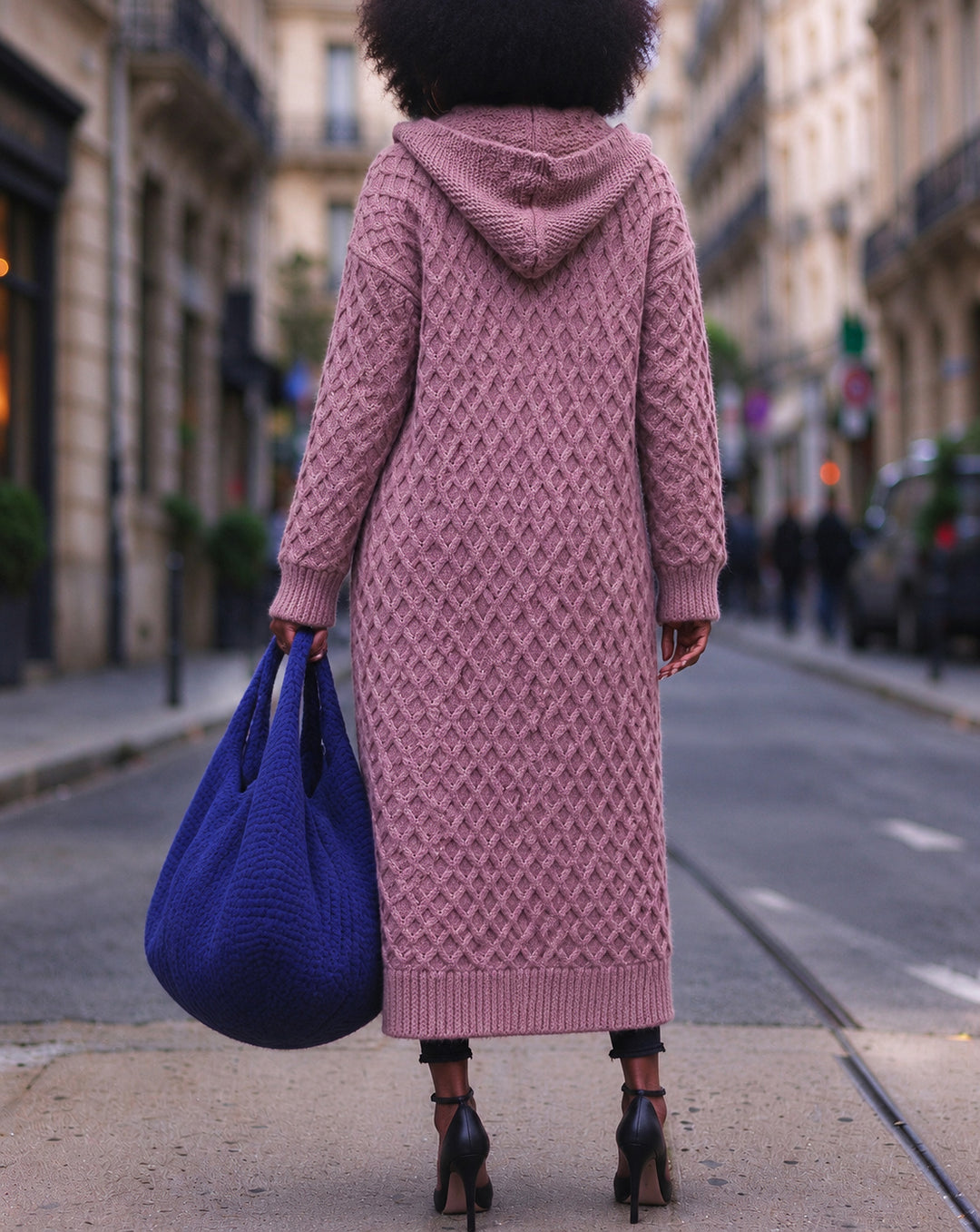 Women Cable Knit Hooded Oversized Open Front Long Cardigan
